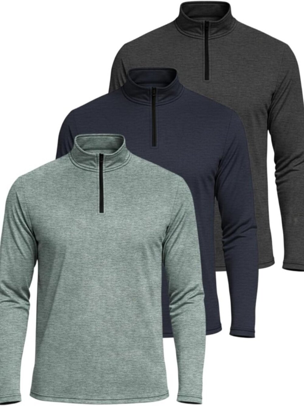 Men's 3 Pack Dry Fit Quarter Zip Long Sleeve Athletic Golf Shirts - Workout